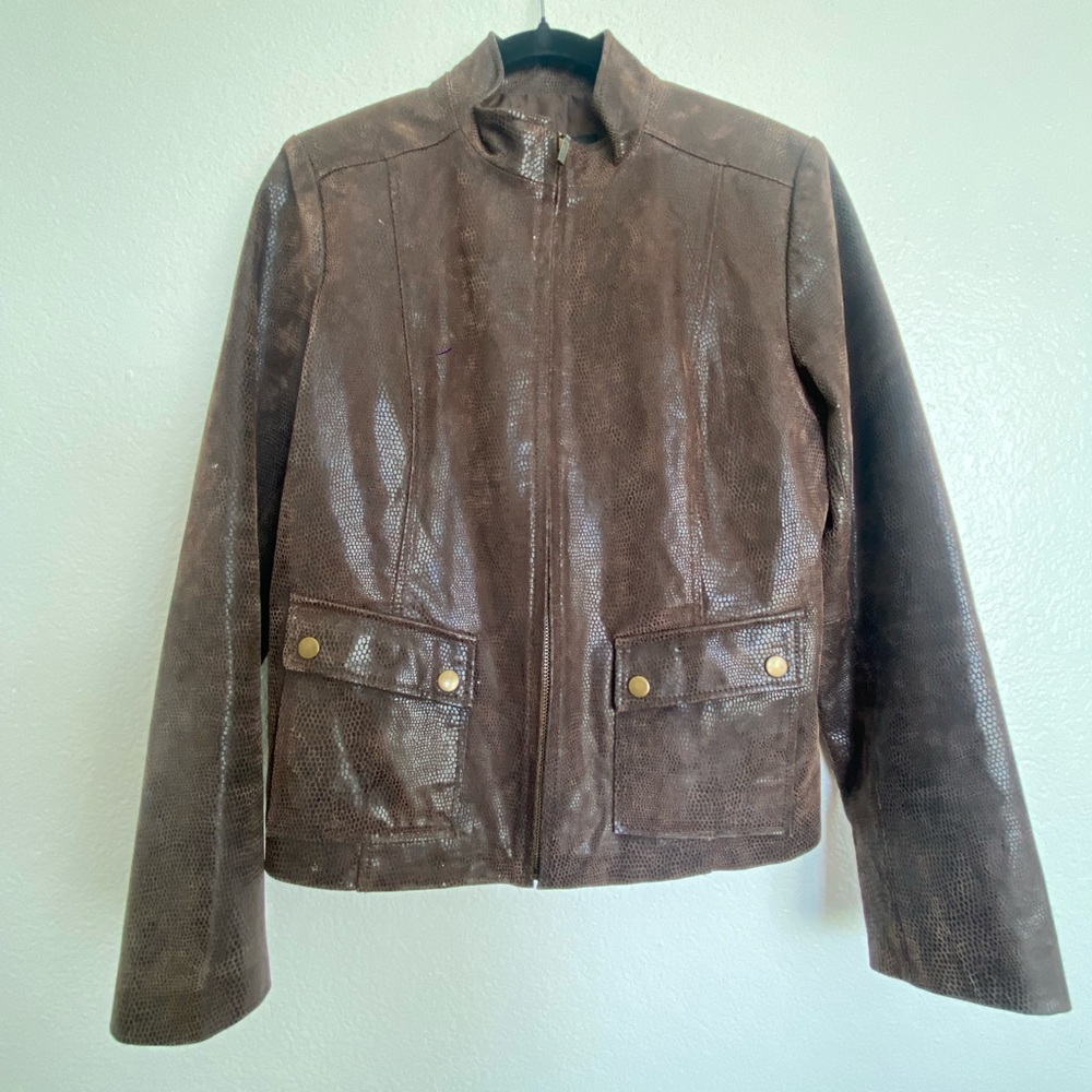 Brown Leather Jacket with Gold Accents
